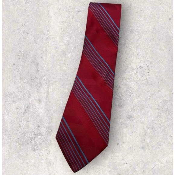 VALENTINO Silk Tie ITALY XL Burgundy Blue Striped W:3.7